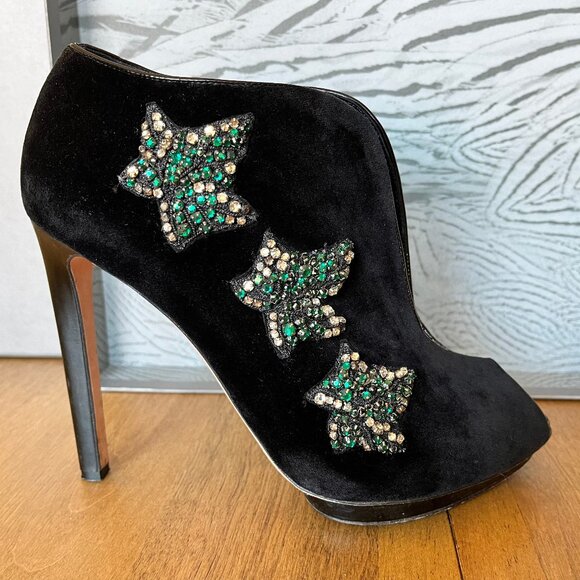 Alexander McQueen Black Velvet Shoes Sandal Boots Pelle Cuoio High Hills Size 39 - Picture 2 of 12